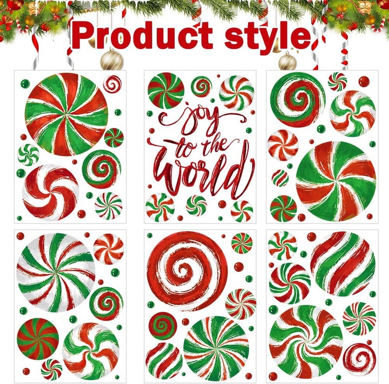 DULEFUN Christmas Window Clings, Candy Window's Clings Decals Oil Painting Christmas Red Green Candy Stickers for Xmas Party Home Office Decor Winter Holiday Glass Window Decoration - Image 2